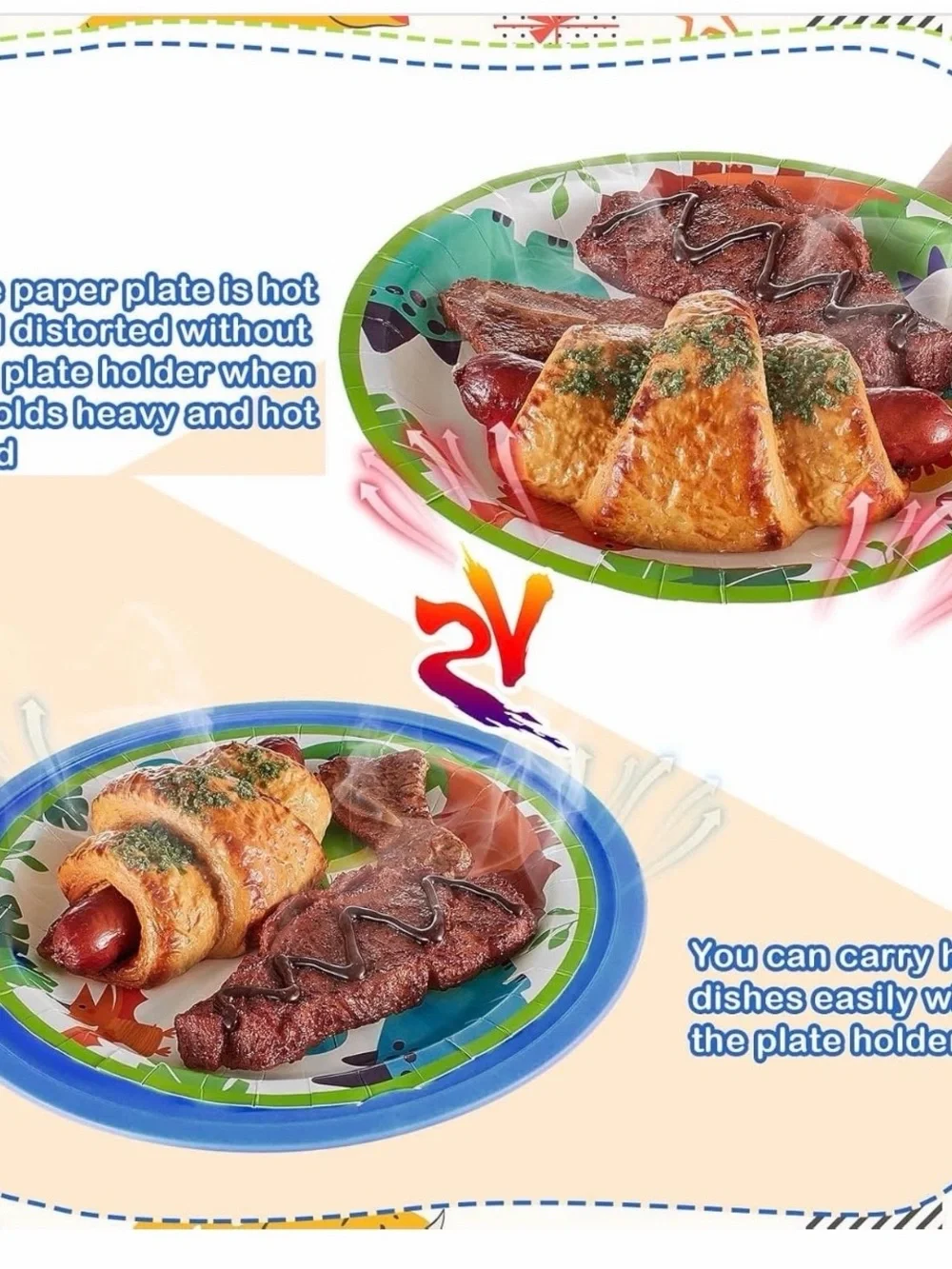 4 Pack 10” Plastic Paper Plates Grippers Holder Secure Home BBQ, Party Serving